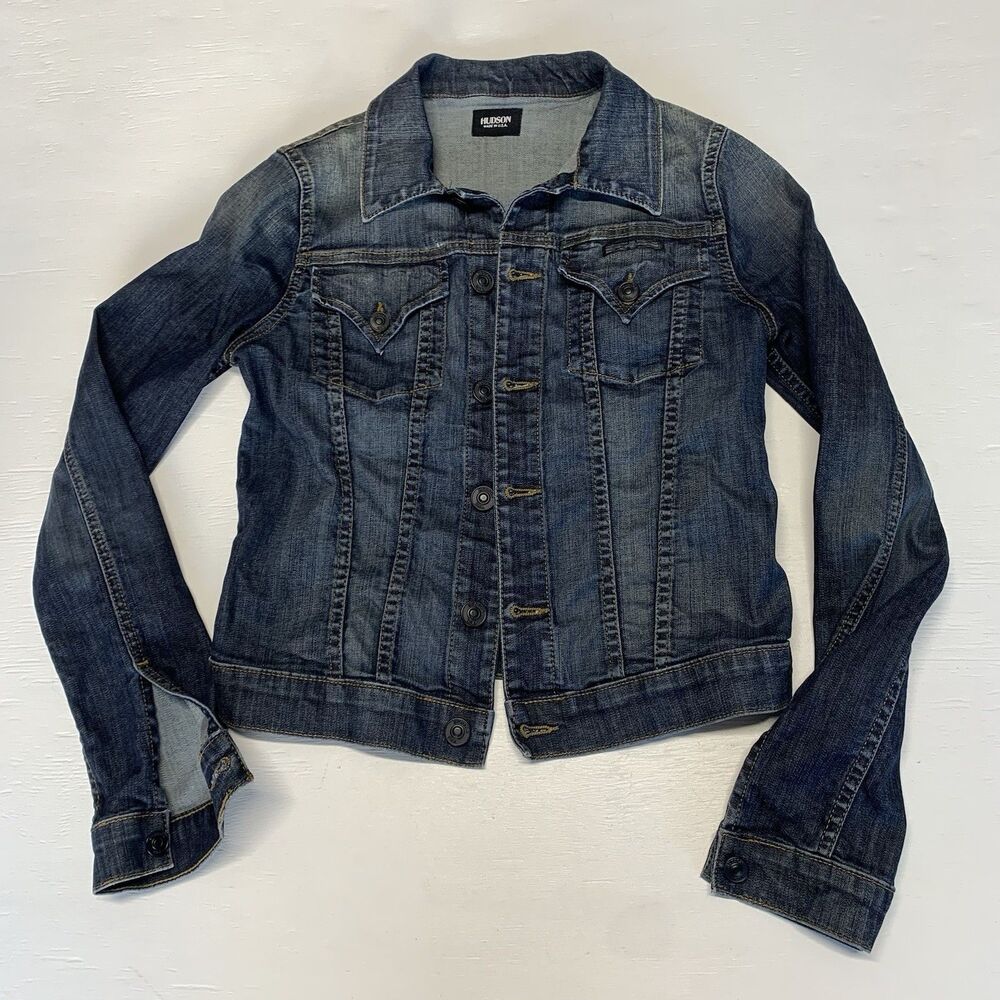 Hudson Jacket Women Small Blue Denim Jean Stretch Trucker Bikercore Casual USA